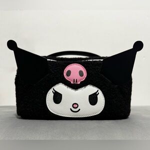 Kuromi Plush Makeup Bag Black Sanrio Cosmetic Pouch Zip Case